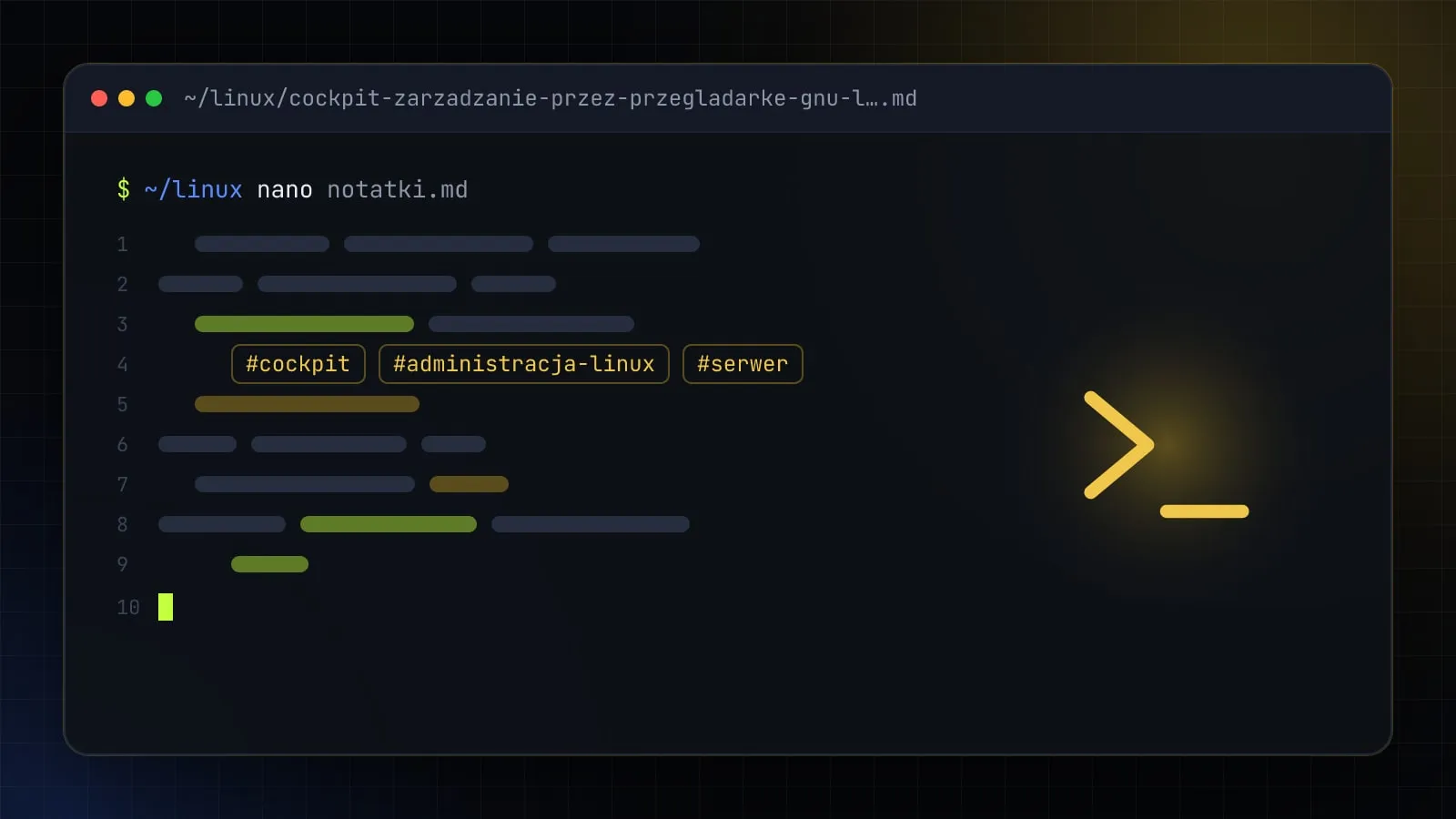Ilustracja do artykułu „Cockpit — zarządzanie serwerem Linux przez przeglądarkę: instalacja i konfiguracja” — okno edytora z ikoną działu Linux i DevOps